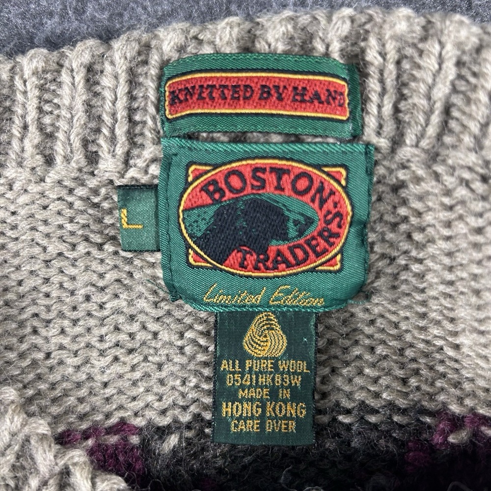 Vintage Boston Traders Sweater Men's Large 80s Geometric Fair Isle Grandpacore - Picture 5 of 6